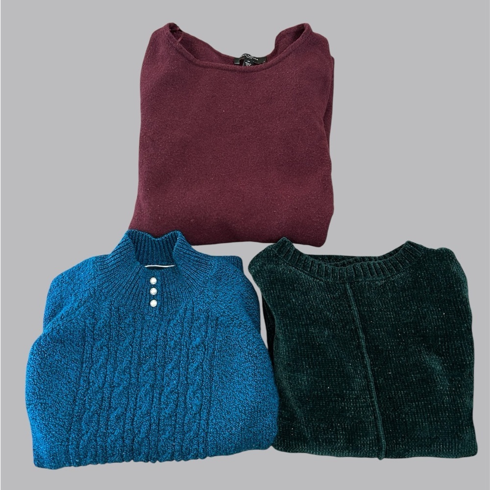 Petite Medium Sweater Bundle 3 Cozy Knit Ann Taylor Karen Scott